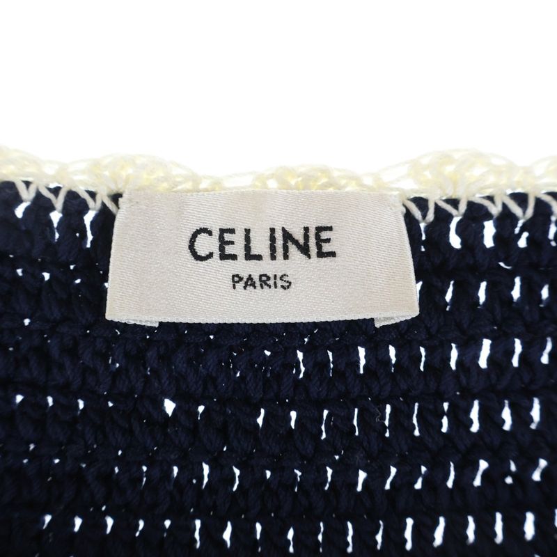 Celine Triomphe Crochet Sleeve Mini Dress Navy