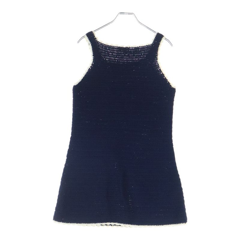 Celine Triomphe Crochet Sleeve Mini Dress Navy