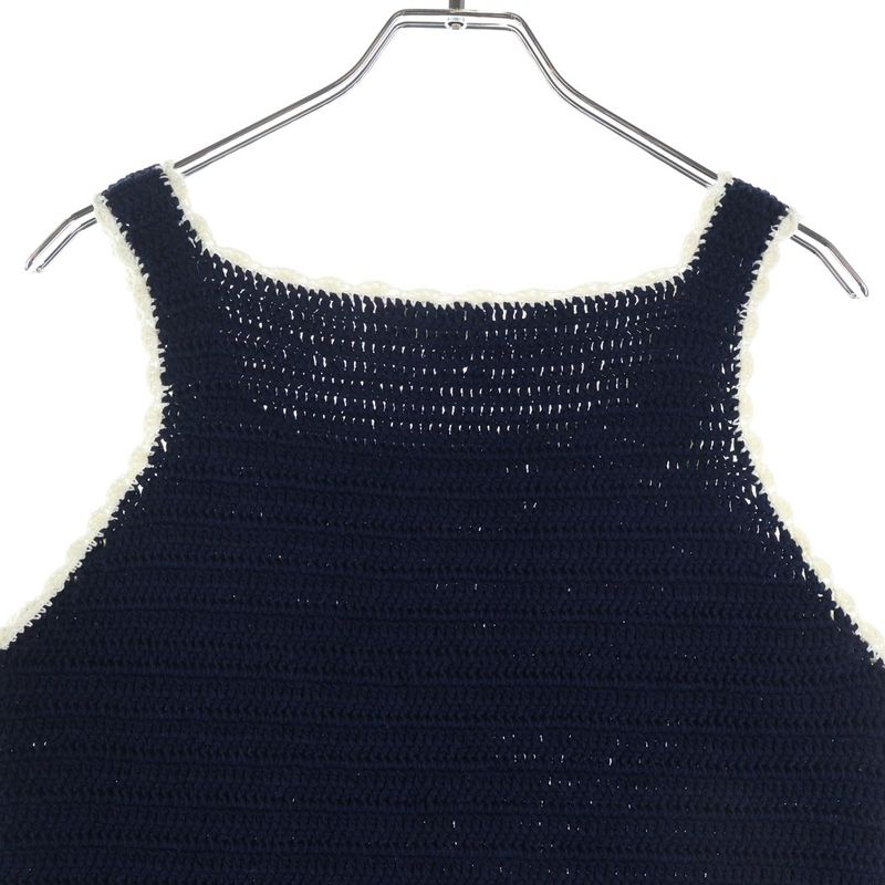 Celine Triomphe Crochet Sleeve Mini Dress Navy