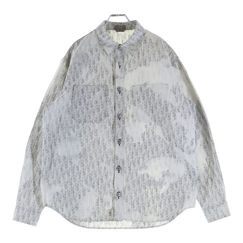Dior Oblique Chi Processing White Long Sleeve Shirt Gray