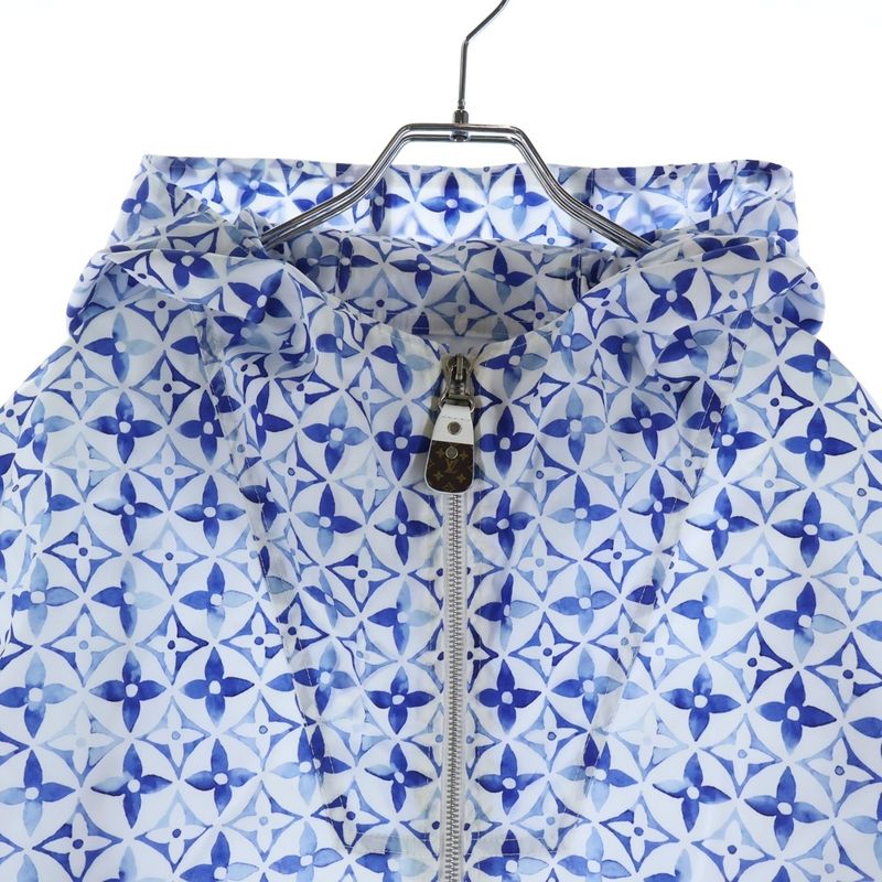Louis Vuitton Aquarelle Monogram Nylon Zip Up Hoodie White Blue