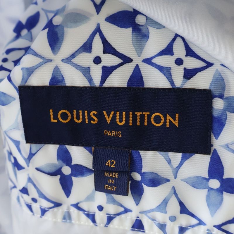 Louis Vuitton Aquarelle Monogram Nylon Zip Up Hoodie White Blue