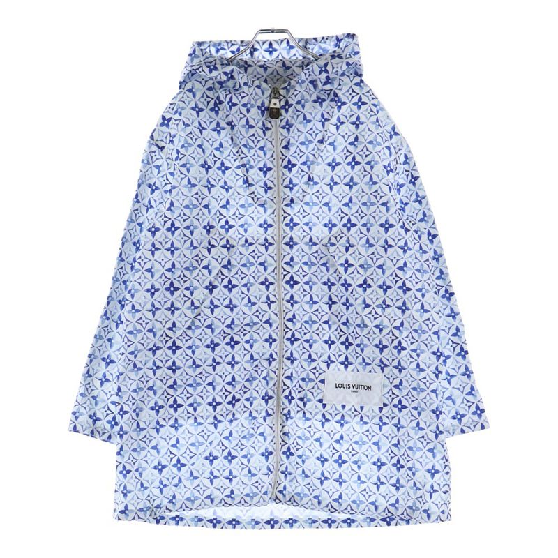 Louis Vuitton Aquarelle Monogram Nylon Zip Up Hoodie White Blue