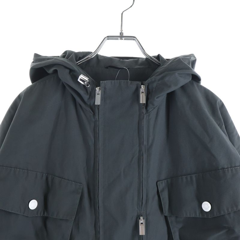 Hermes Multi Pocket Hooded Zip Up Long Jacket Coat Gray