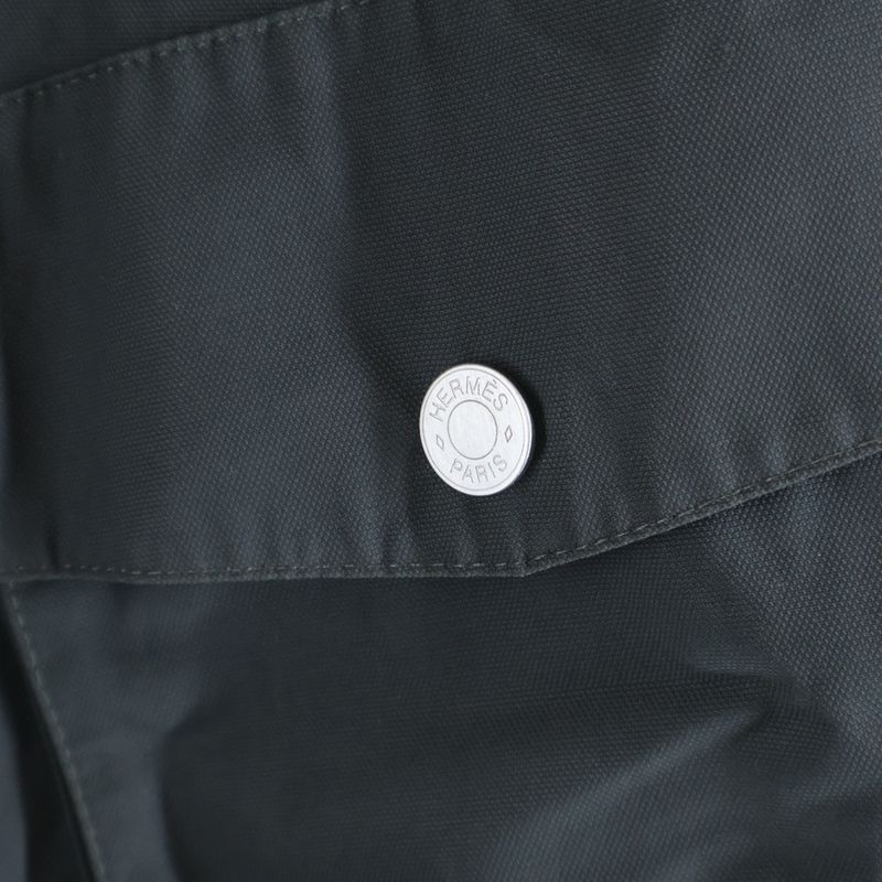 Hermes Multi Pocket Hooded Zip Up Long Jacket Coat Gray