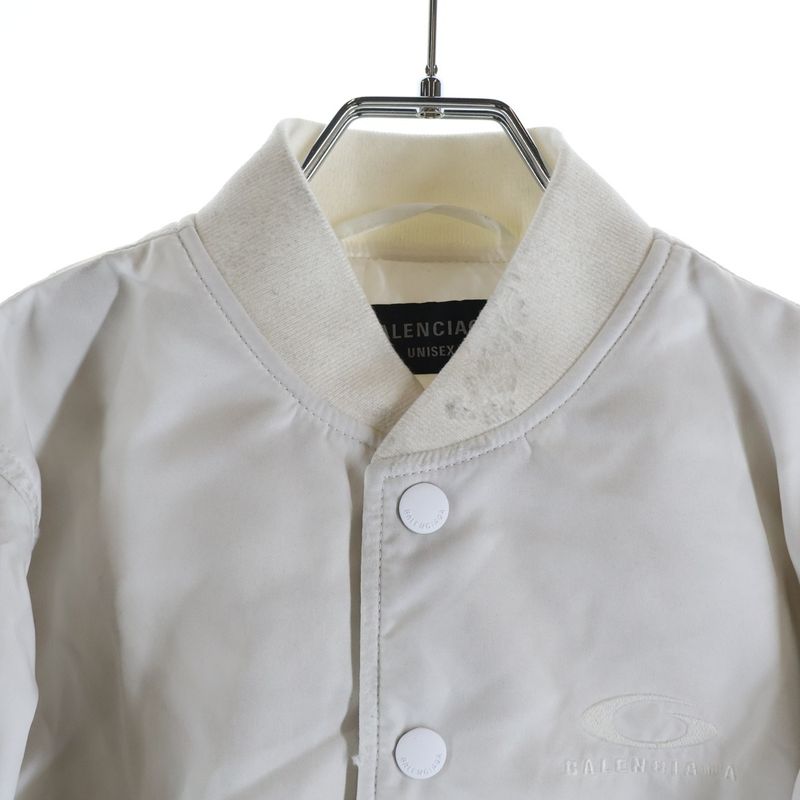Balenciaga Distressed Snap Button Nylon Bomber Jacket White