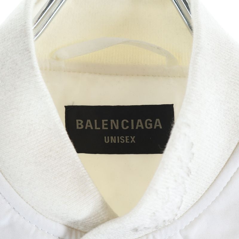 Balenciaga Distressed Snap Button Nylon Bomber Jacket White