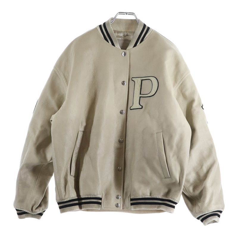 Prada Vintage Wash P Patch Logo Leather Bomber Jacket