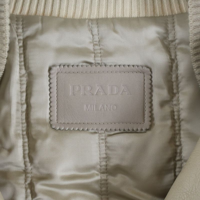 Prada Vintage Wash P Patch Logo Leather Bomber Jacket