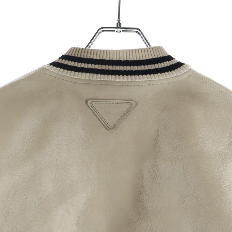 Prada Vintage Wash P Patch Logo Leather Bomber Jacket
