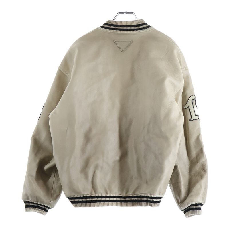 Prada Vintage Wash P Patch Logo Leather Bomber Jacket