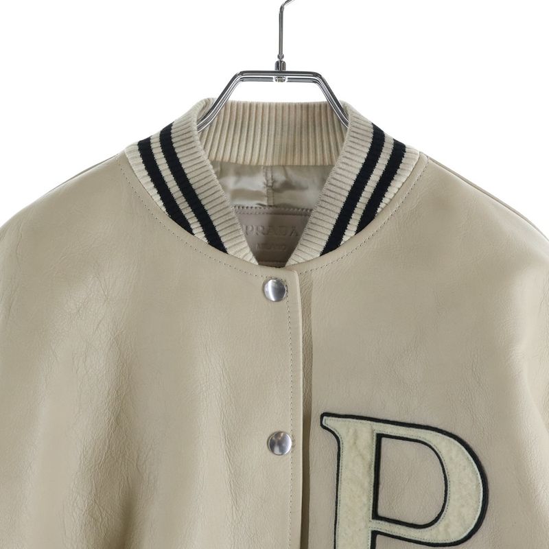 Prada Vintage Wash P Patch Logo Leather Bomber Jacket