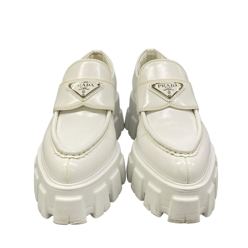 Prada Loafers 36 Monolith Brushed Leather White 36