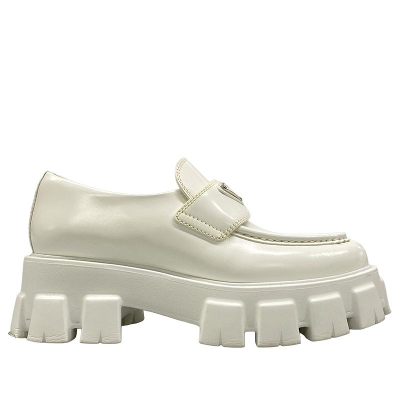 Prada Loafers 36 Monolith Brushed Leather White 36