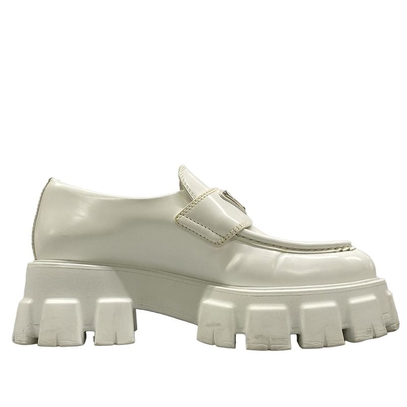 Prada Loafers 36 Monolith Brushed Leather White 36