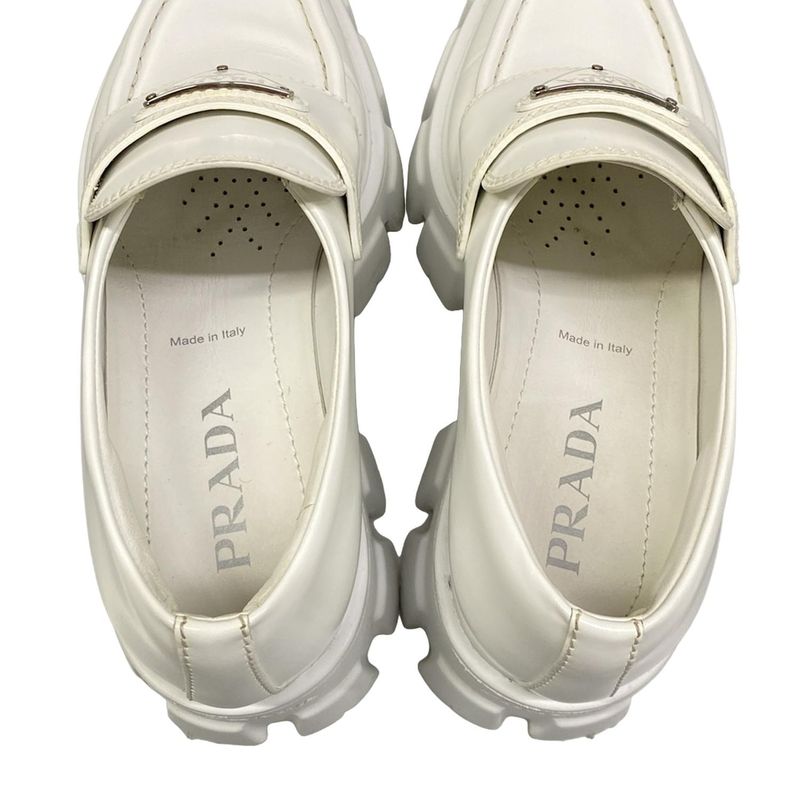 Prada Loafers 36 Monolith Brushed Leather White 36