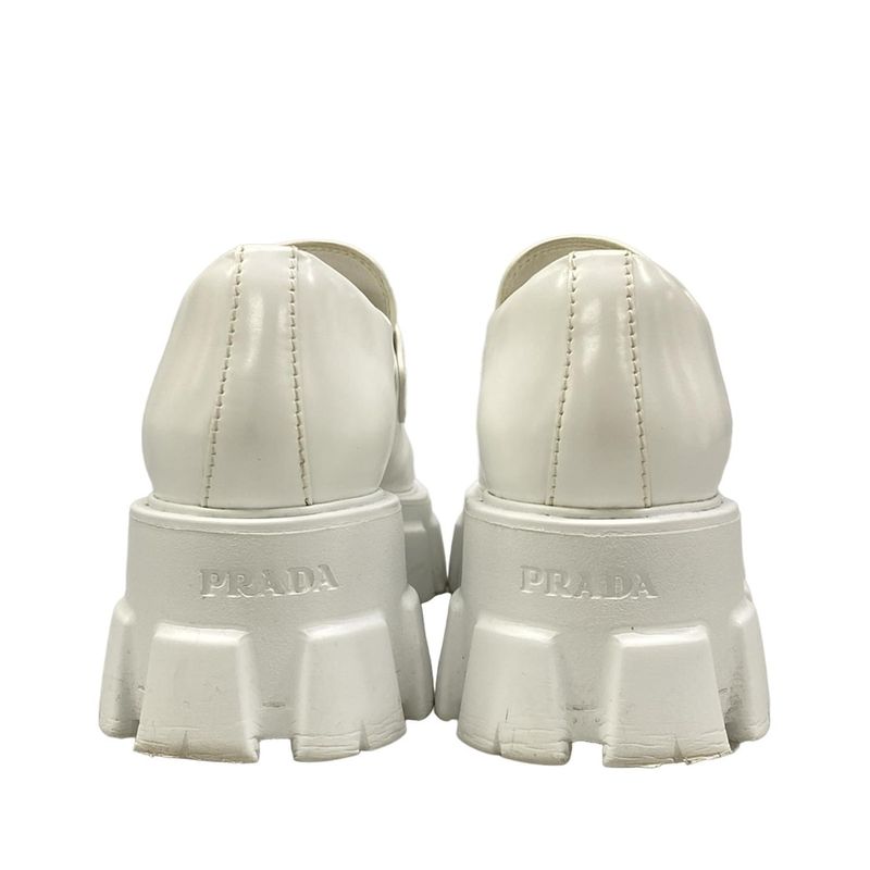 Prada Loafers 36 Monolith Brushed Leather White 36
