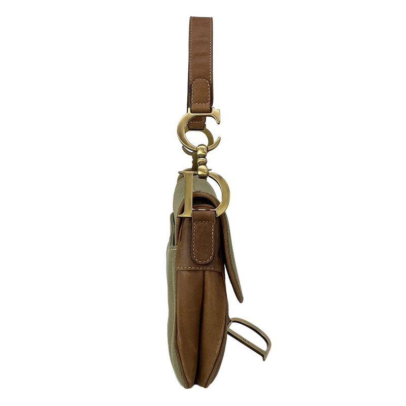 Dior Saddle Bag Khaki Dark Brown Leather X Dark