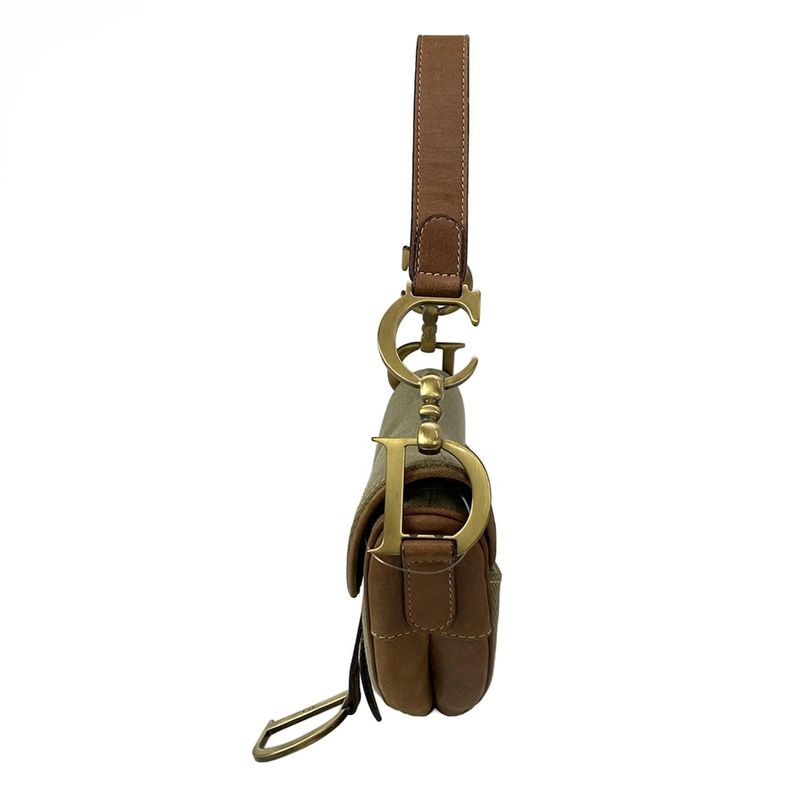 Dior Saddle Bag Khaki Dark Brown Leather X Dark