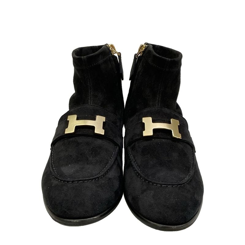 Hermes Short Boots 35.5 Saint Honore Black Hhardware Gold
