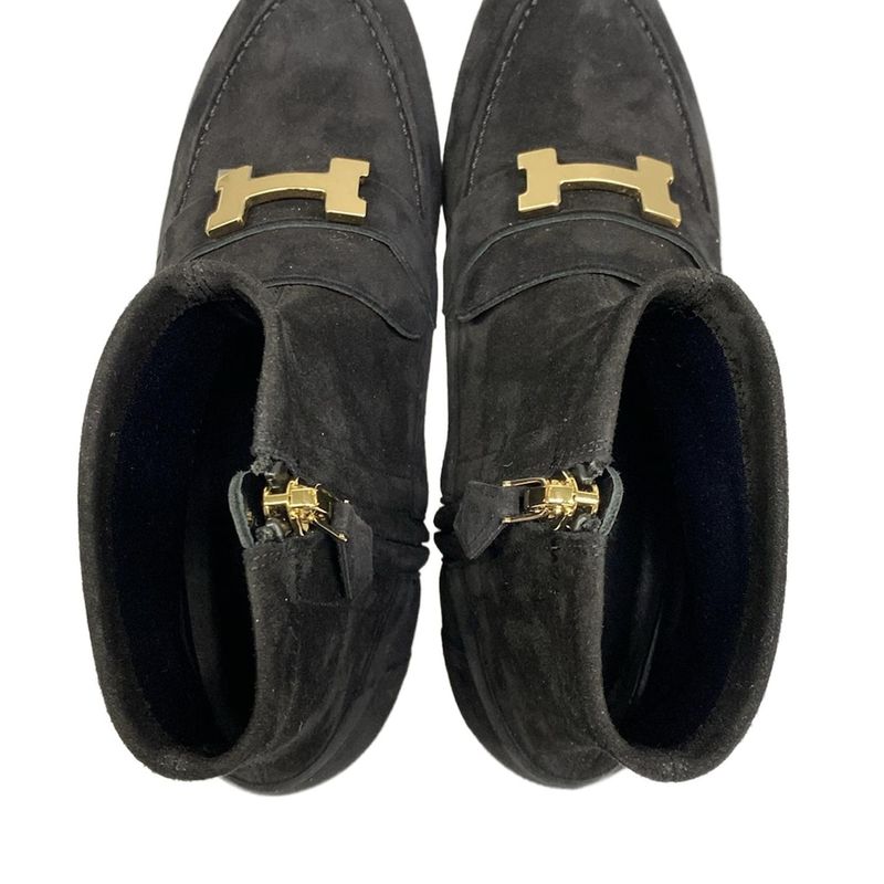 Hermes Short Boots 35.5 Saint Honore Black Hhardware Gold