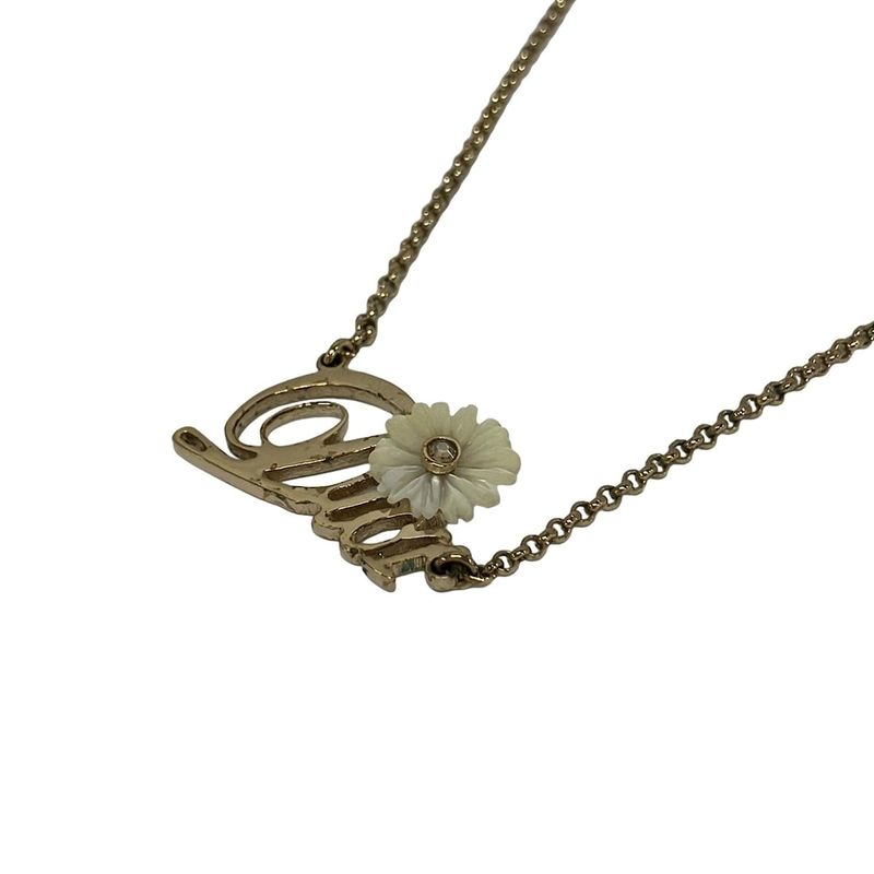 Dior Necklace Gold White Clear Flower