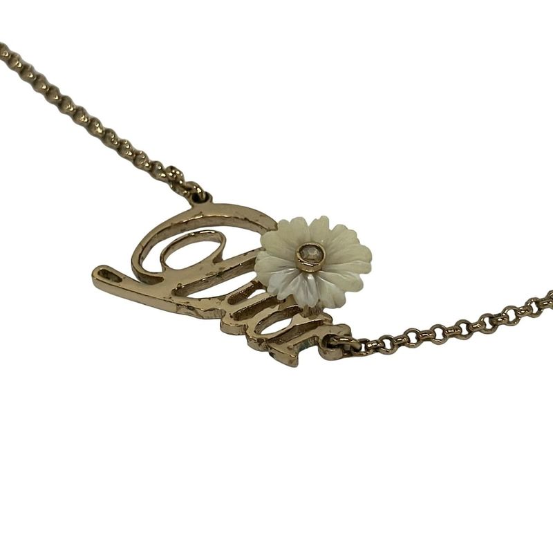 Dior Necklace Gold White Clear Flower