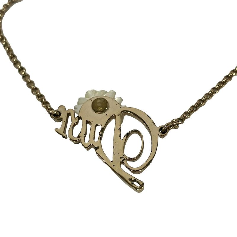 Dior Necklace Gold White Clear Flower