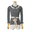 Dior Cardigan 36 Rib Knit Lace Silk Ribbon