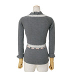 Dior Cardigan 36 Rib Knit Lace Silk Ribbon
