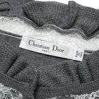 Dior Cardigan 36 Rib Knit Lace Silk Ribbon
