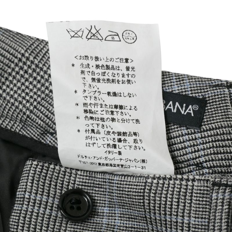 Dolce & Gabbana Pants 38 Trousers Glen Check Pleated Grayglen Plaid Pattern