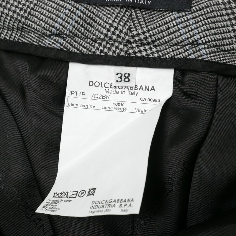Dolce & Gabbana Pants 38 Trousers Glen Check Pleated Grayglen Plaid Pattern
