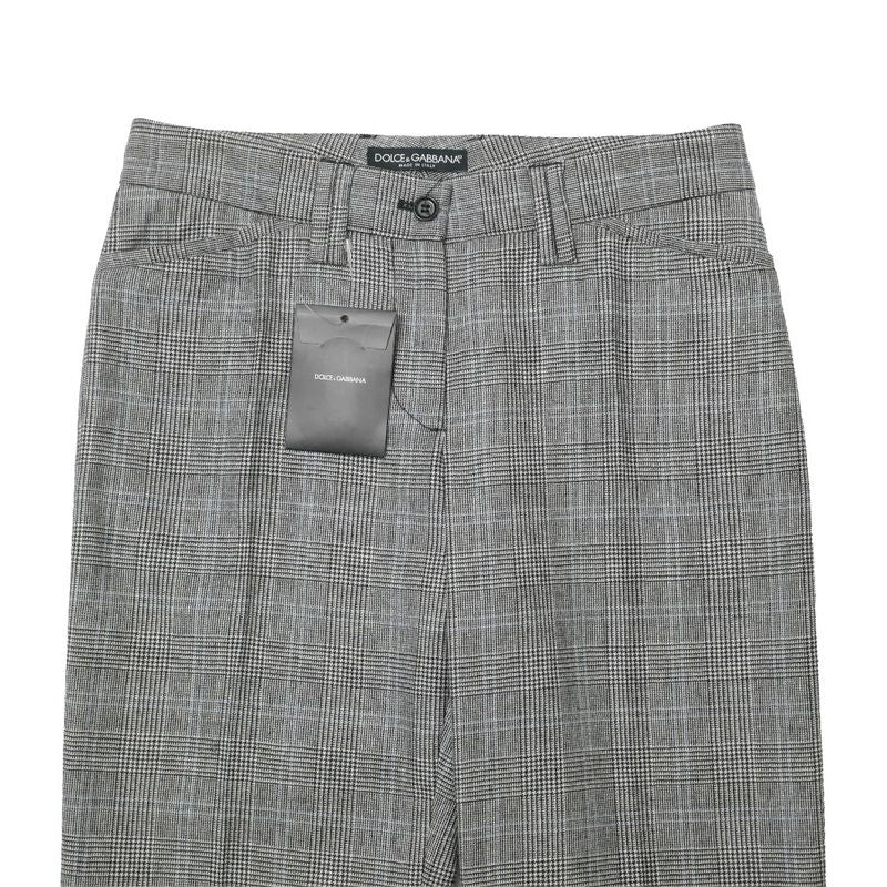 Dolce & Gabbana Pants 38 Trousers Glen Check Pleated Grayglen Plaid Pattern