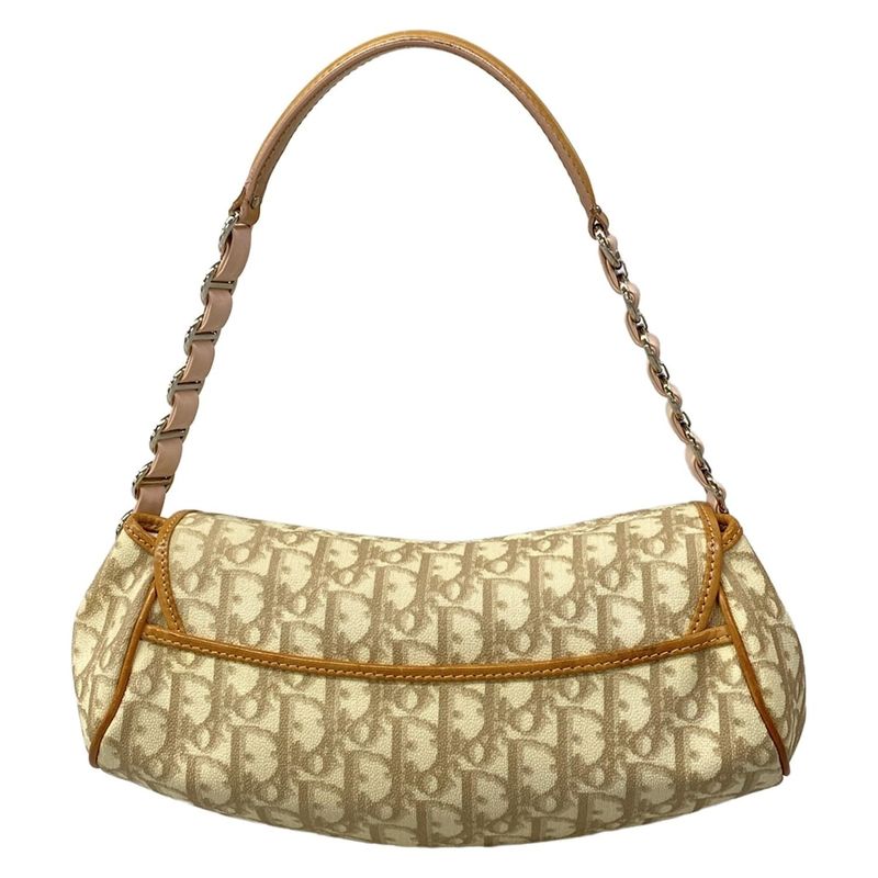 Dior Shoulder Bag Trotter Ivory Brown Pink Ribbon