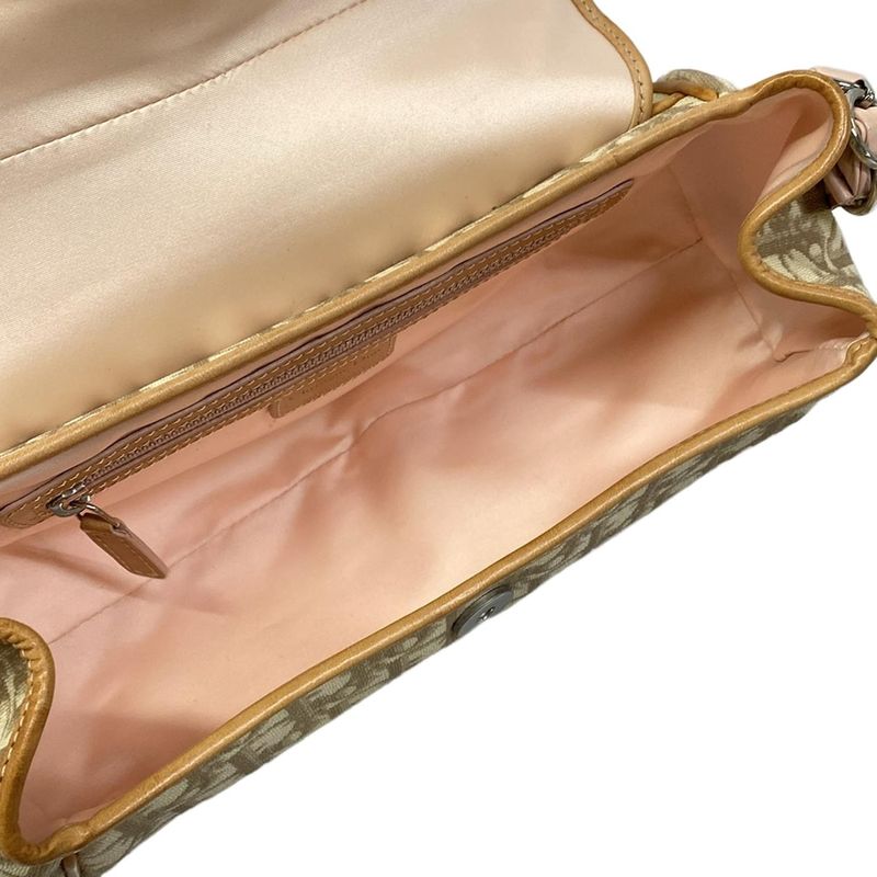 Dior Shoulder Bag Trotter Ivory Brown Pink Ribbon