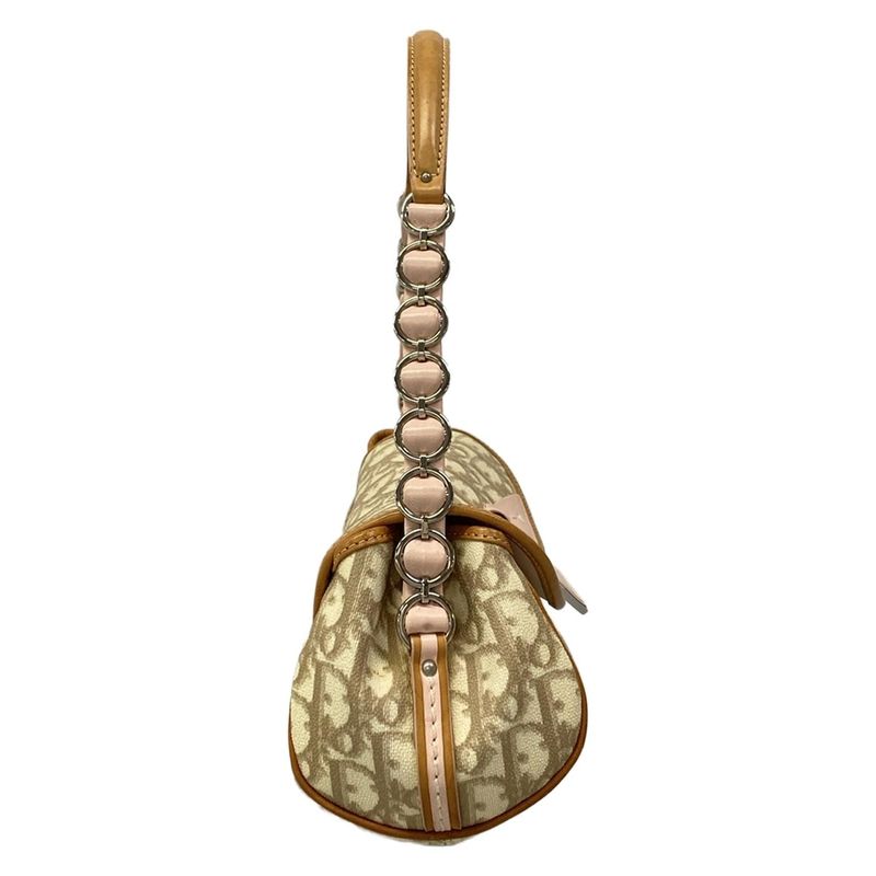 Dior Shoulder Bag Trotter Ivory Brown Pink Ribbon
