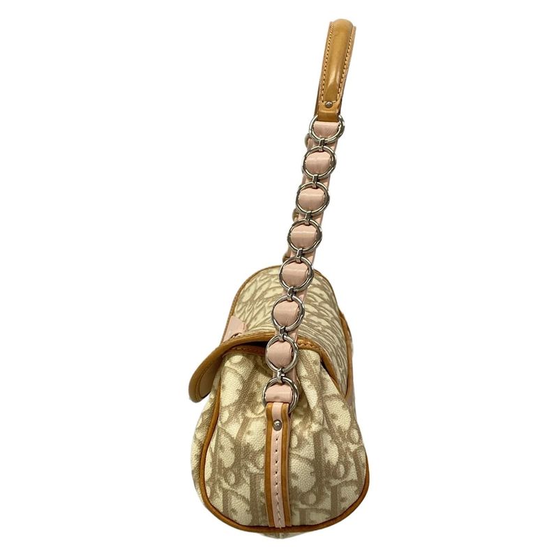 Dior Shoulder Bag Trotter Ivory Brown Pink Ribbon
