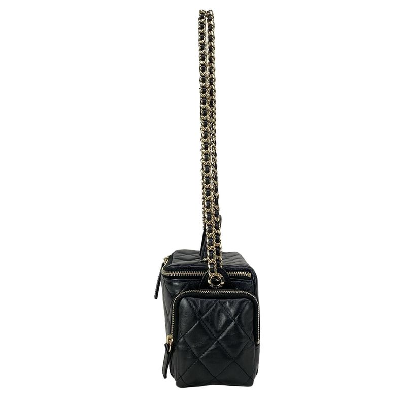 Chanel Vanity Bag Quilted Black 2-Way Gold Chain