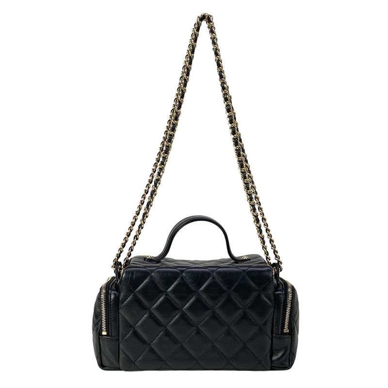 Chanel Vanity Bag Quilted Black 2-Way Gold Chain