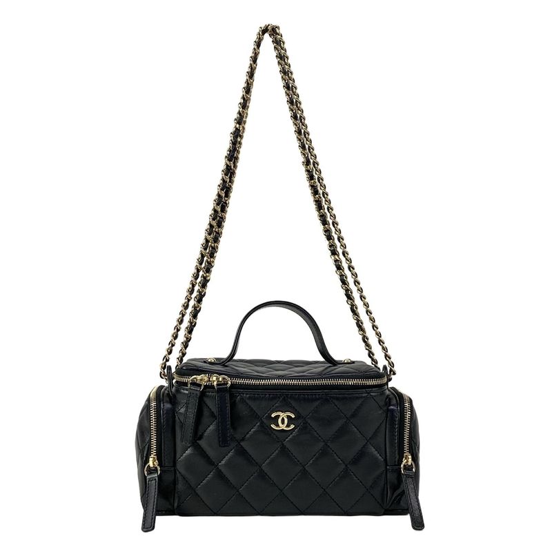 Chanel Vanity Bag Quilted Black 2-Way Gold Chain