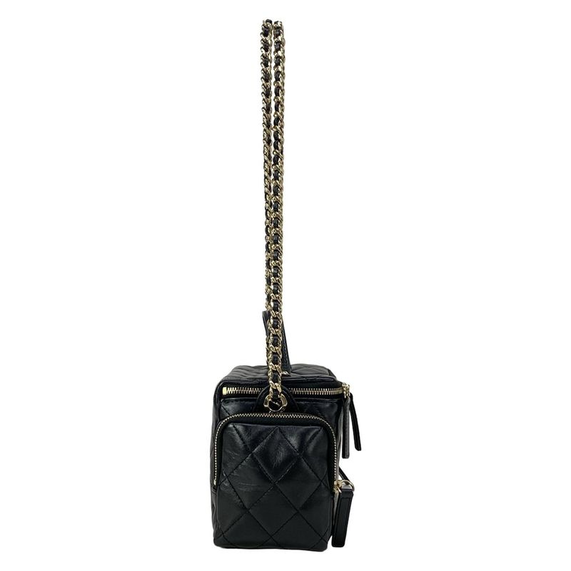 Chanel Vanity Bag Quilted Black 2-Way Gold Chain