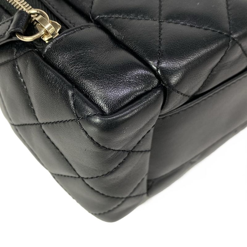 Chanel Vanity Bag Quilted Black 2-Way Gold Chain