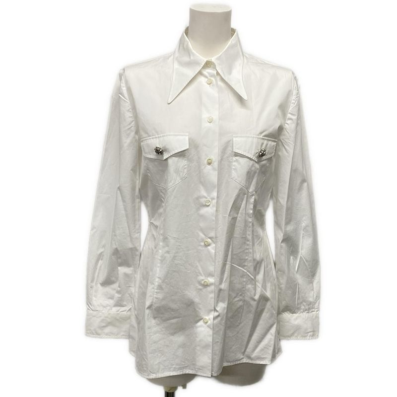 Prada Long Sleeve Shirt Blouse 42 M White Bijoux