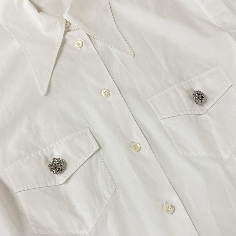 Prada Long Sleeve Shirt Blouse 42 M White Bijoux
