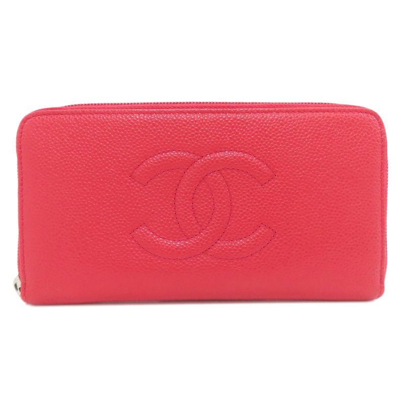 Chanel CC Logo Silver Wallet Grained Calfskin
