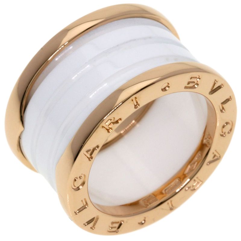 Bvlgari B-zero One Band White Ceramic 49 Ring 18K Pink Gold