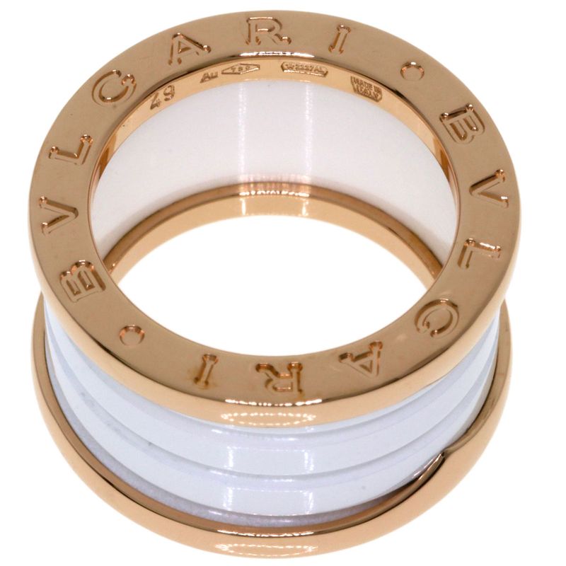 Bvlgari B-zero One Band White Ceramic 49 Ring 18K Pink Gold