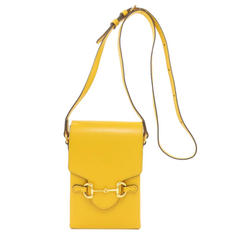Gucci Horsebit Shoulder Bag Leather Yellow Yellow