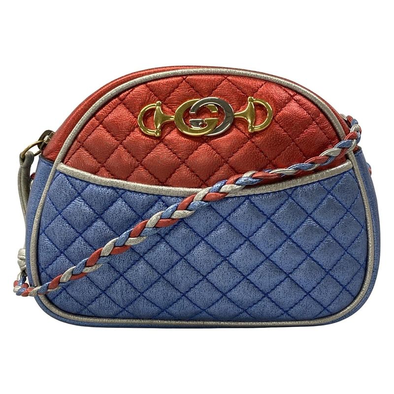 Gucci Shoulder Bag Zumi Laminated Quilted Blue Red Silver